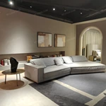 Asymmetrical Curved Corner Lounge Sofa with Premium Matte Leather Upholstery